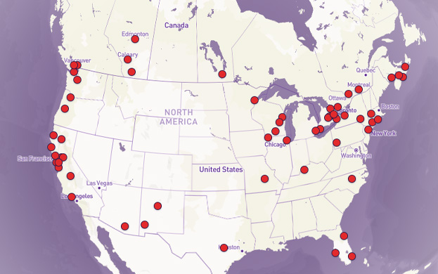 Map of Raging Grannies gaggles across North America